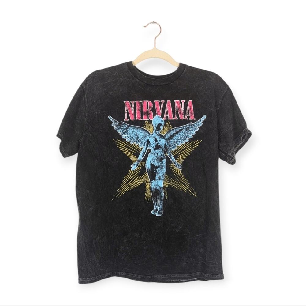 Nirvana Officially Licensed Black Tie Dye Grunge Band Tee